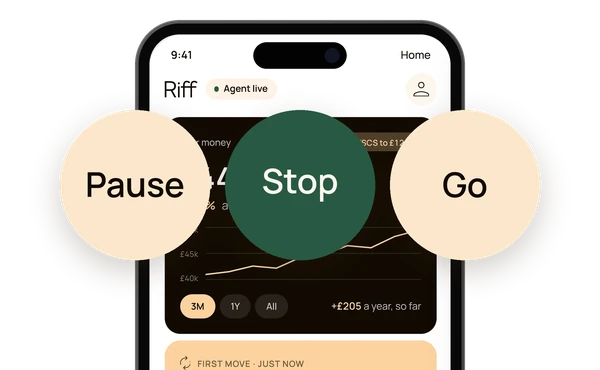 Riff app with Pause, Stop and Go controls